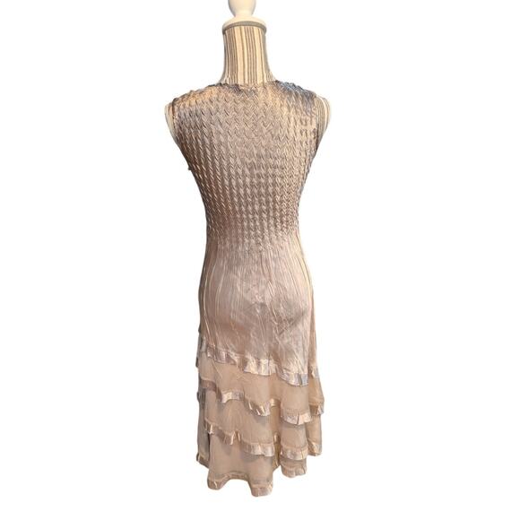 Komarov tiered charmeuse & chiffon dress in Champagne Size S - Picture 9 of 11
